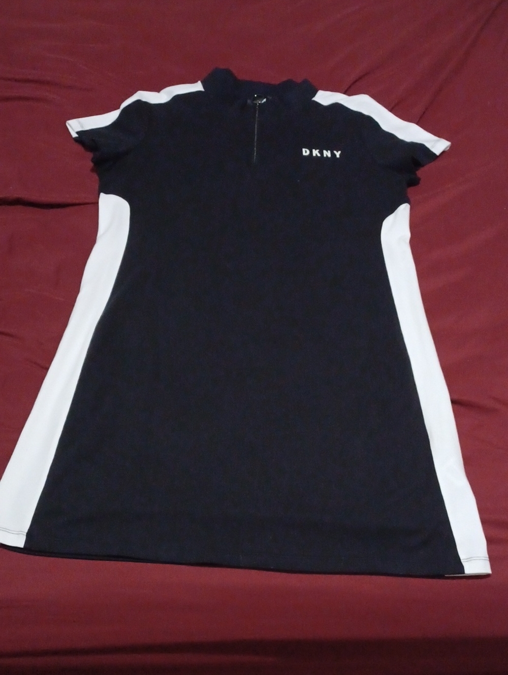 DKNY Women's Black and White Zip-Front Sport Dress Size Large